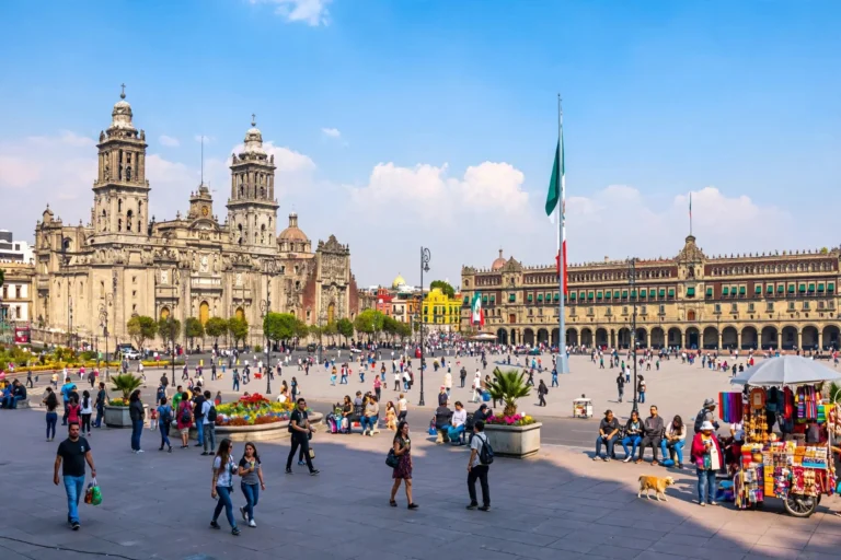 Mexico City Zocalo plaza with the Metropolitan Cathedral and National Palace